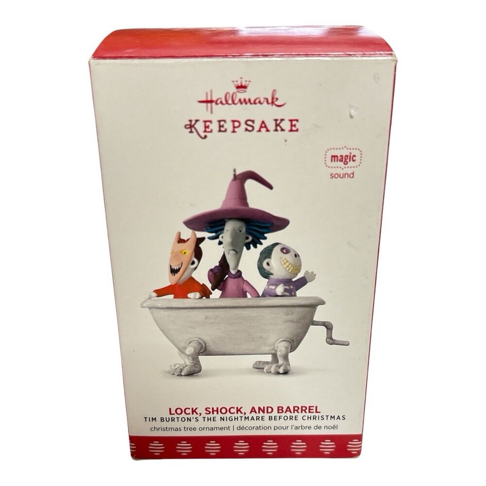 Hallmark 2017 Nightmare Before Christmas Lock Shock Barrel Tub Ornament VIDEO